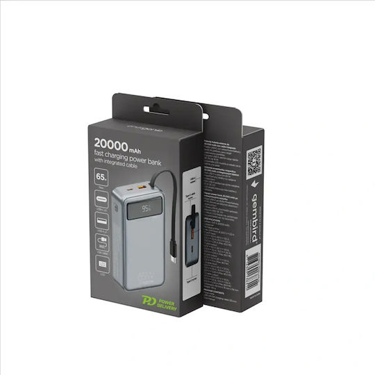 Energenie Бърза Външна Батерия 20000mAh 65W с USB-A Изходен Порт и USB-C Изходен Порт Power Delivery / Бързо Зареждане Черна