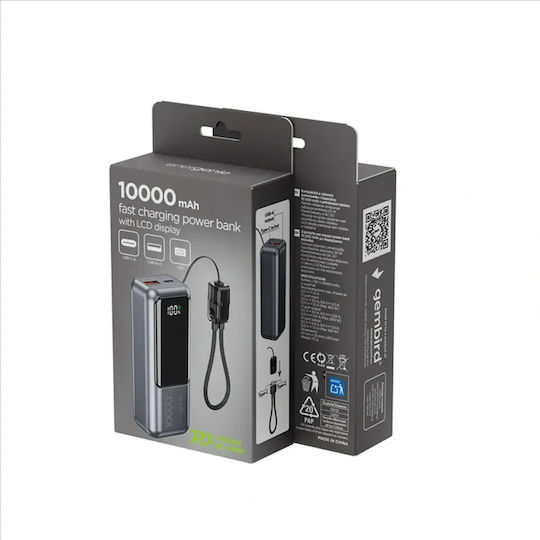 Energenie Компактна Външна Батерия 10000mAh 20W с USB-A Изходен Порт и USB-C Изходен Порт Power Delivery / Бързо Зареждане Сива