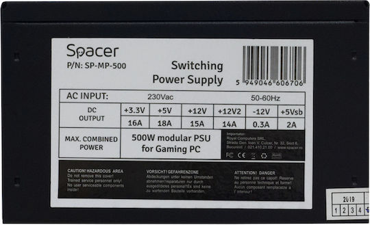 Spacer SP-MP-500 500W Μαύρο Τροφοδοτικό Υπολογιστή Full Modular 80 Plus Standard