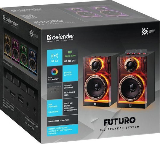 Defender Futuro Wireless Computer Speakers 2.0 with Bluetooth and 10W Power Black