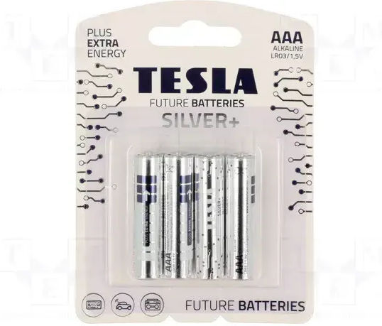 Tesla Batteries 4 Pack Alkaline Batteries AAA Silver+ 1.5V