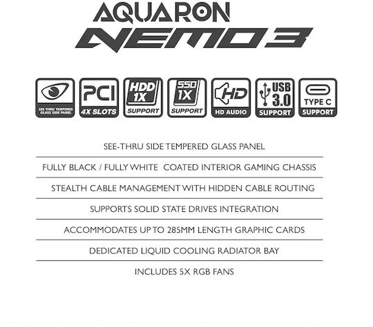 Armaggeddon Aquaron Nemo 3 Gaming Mini Tower Computer Case with Side Window and ARGB Lighting White