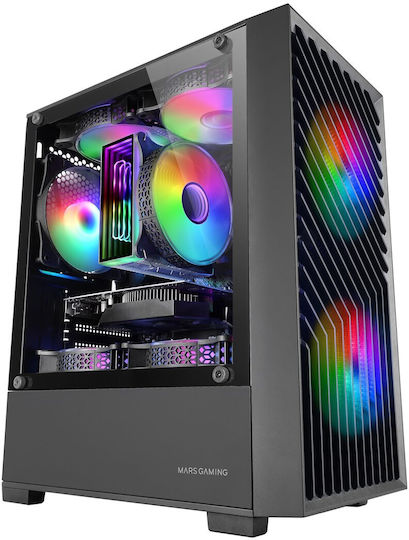 Mars Gaming MCVORTEX Геймърско Мини Кула Компютърна Кутия с Страничен Прозорец и RGB Осветление Черна