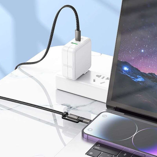 Hoco Flat USB to Type-C / Lightning Cable 3A Μαύρο 1m