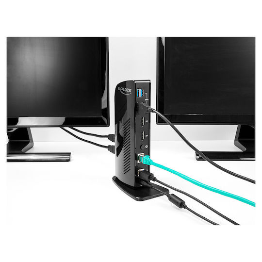 DeLock USB-A Docking Station mit DisplayPort 4K PD Ethernet und Verbindung 2 Monitore (87728)