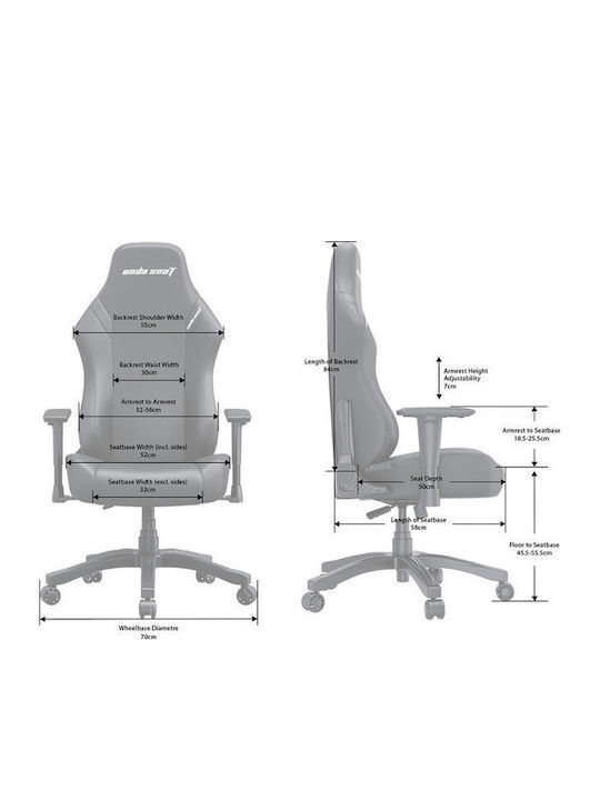 Anda Seat LUNA PRO Υφασμάτινη Καρέκλα Gaming με Ρυθμιζόμενα Μπράτσα και Υποπόδιο Γκρι
