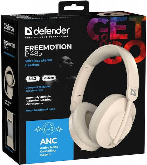 Defender FreeMotion B485 Wireless Wired Over Ear Headphones With 50 Hours Playing Time Beige