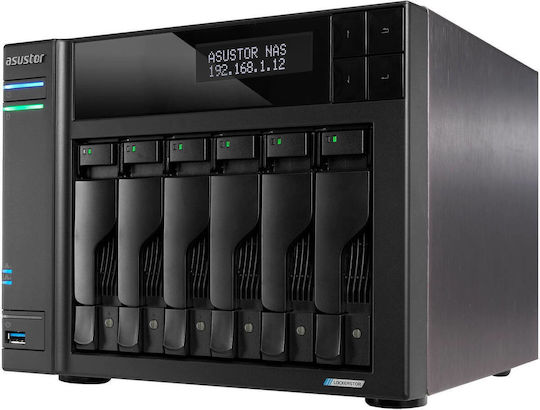 Asustor Lockerstor 6 Gen2 (AS6706T V2) NAS Tower με 6 θέσεις για HDD/M.2/SSD και 2 θύρες Ethernet