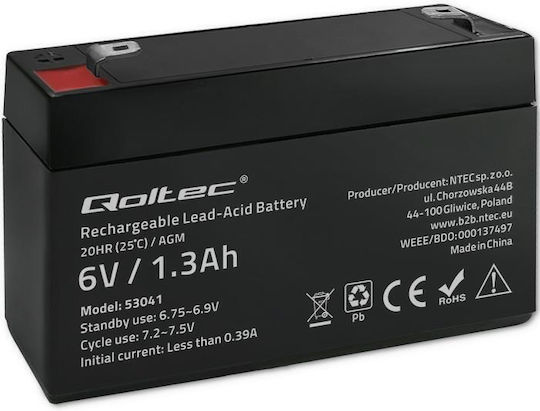 Qoltec UPS Battery with Capacity 1.3Ah and Voltage 6V 53041 1pcs