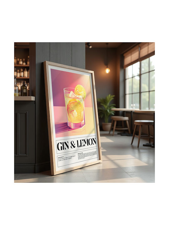 Poster Gin & Lemon Cocktail Pst25465 21cm X 30cm Frame Natural Wood Beige 71088pd154858f55316