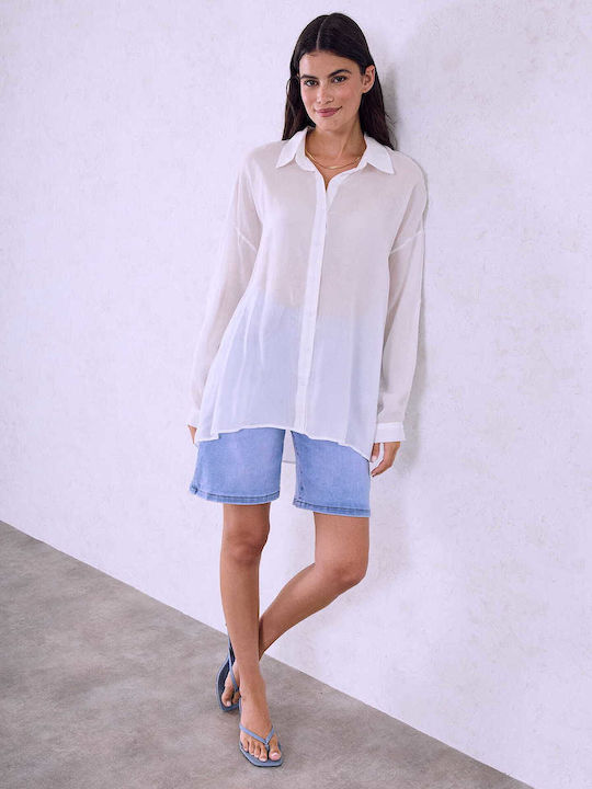 Celestino Women's Kaftan Shirt Semi-Sheer Loose Fit White