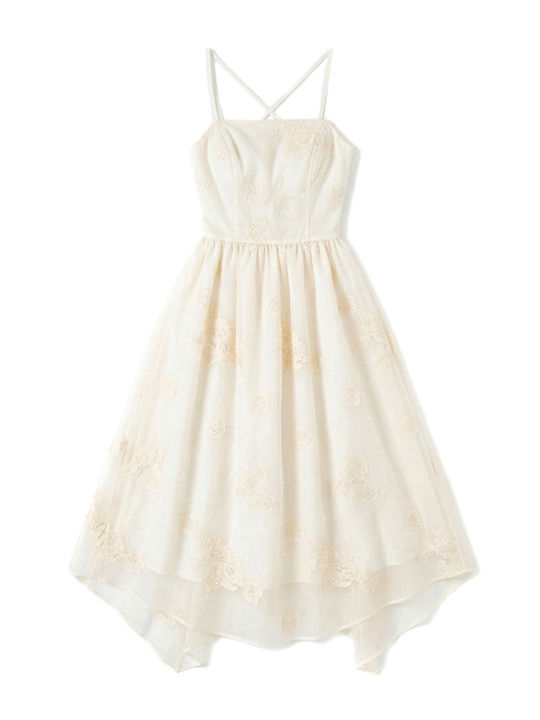Summer Midi Dress for Wedding / Christening Open Back Ecru