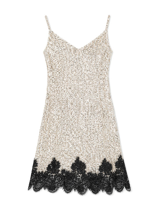 Summer Mini Evening Dress Open Back with Lace Black-Beige-Gold
