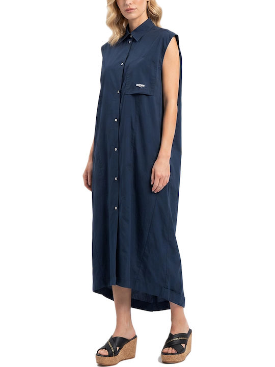Summer Midi Shirt Dress Denim Blue