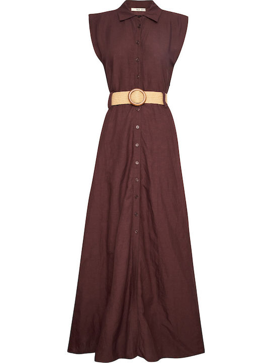 Summer Maxi Shirt Dress Brown
