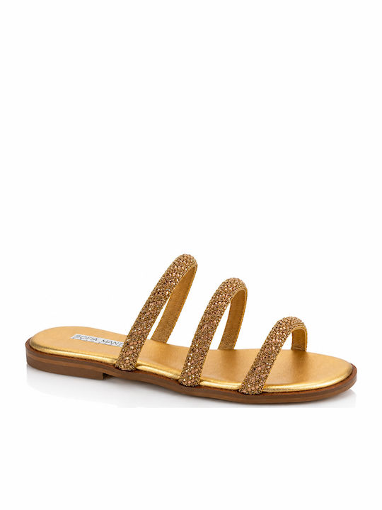 Leather Women's Flat Sandals Gold