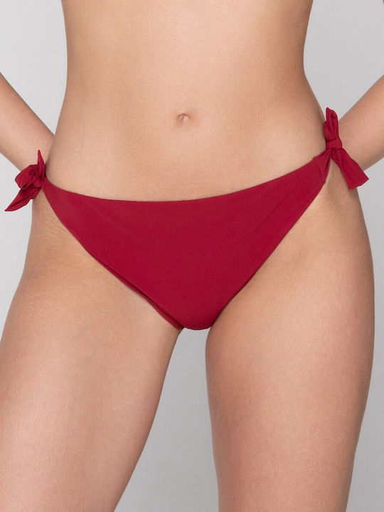 Slip bikini cu cordonașe burgundy