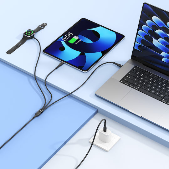 Veger Braided USB to Type-C / Lightning Cable 3A Μαύρο 1.5m