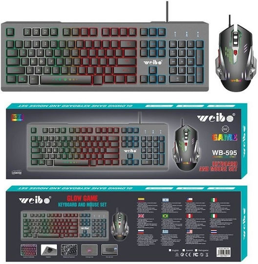 Weibo WB-595 Οπτικό Gaming Πληκτρολόγιο με RGB φωτισμό (Αγγλικό US) Γκρι