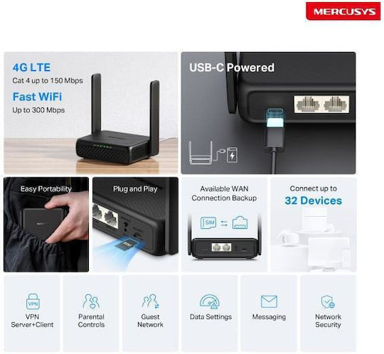 Mercusys MB113-4G Ασύρματο 4G Φορητό Hotspot