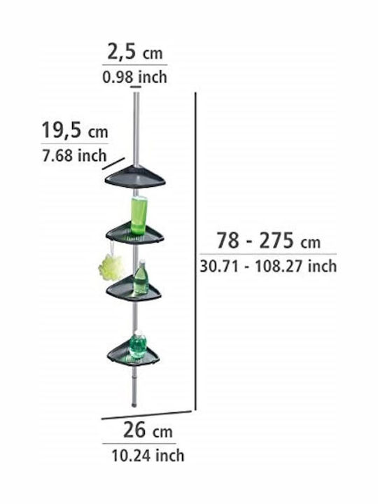 Wenko Compact Ъглова Подова Етажерка за Баня Пластмасова с 4 Рафта 26x19.5x275cm Сребриста