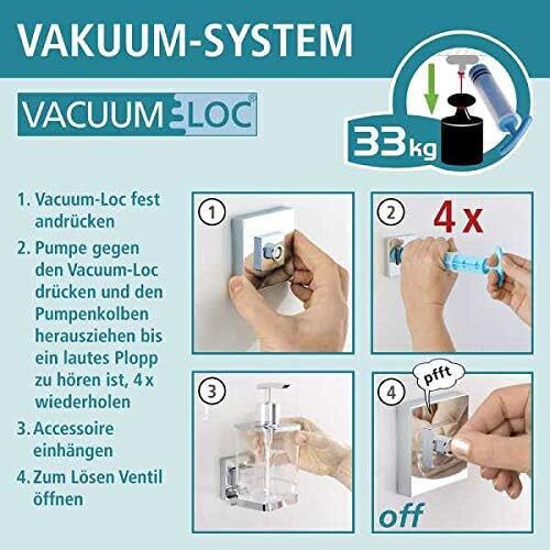 Wenko Vacuum-Loc Quadro Επιτοίχια Ραφιέρα Μπάνιου Μεταλλική 25.5x8.5x14cm Διάφανη