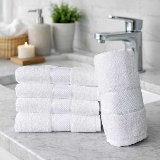 Kotonia Home Set 5 Prosoape De Hotel Pentru Față 90x50cm Albe Greutate 400gsm