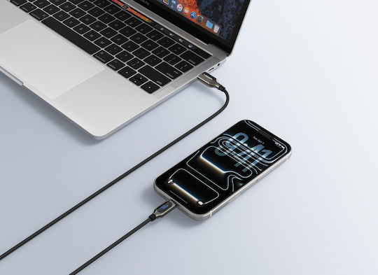 Veger Braided / LED USB 2.0 Cable USB-C male - USB-A 66W Μαύρο 1.2m AC1-XHJ