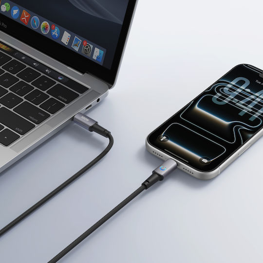 Veger LED / Braided USB 2.0 Cable USB-C male - USB-C 100W Μαύρο 1.5m CC1-ZSD