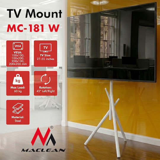 Maclean Energy MC-181 W Βάση Τηλεόρασης Δαπέδου έως 55" και 60kg Λευκό
