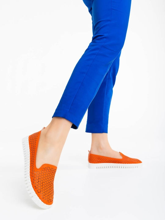 Espadrile Dama Din Piele În Culoare Portocalie