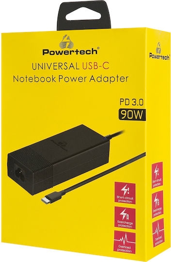 Powertech USB-C Φορτιστής Laptop 90W 1.5A με Αποσπώμενο Καλώδιο Τροφοδοσίας