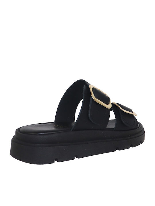 Дамски Кожени Сандали Flatforms Черни