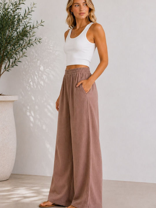 Women's High Rise Pantaloons with Rubber Band in Loose Fit Brown