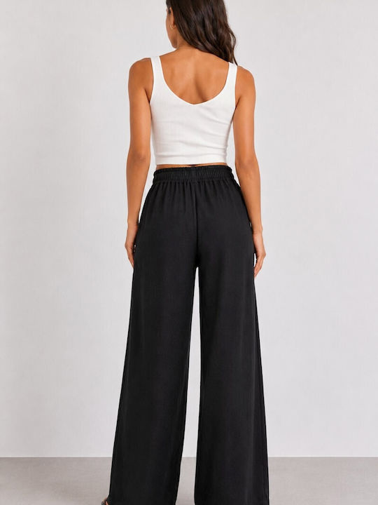 Women's High Rise Pantaloons with Rubber Band in Loose Fit Black