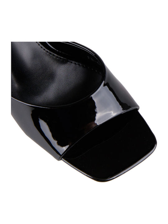 Mules In Patent Leather With High Heel In Black Colour