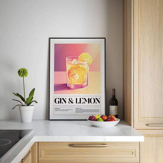 Poster Gin & Lemon Cocktail Pst25465 40cm X 50cm Black Wooden Frame