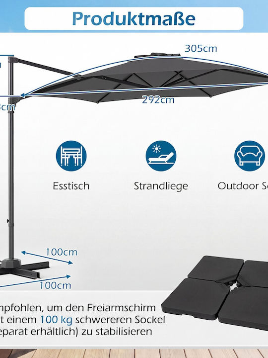 Umbrelă Profesională Suspendată Rotundă Metalică Gri Φ3m