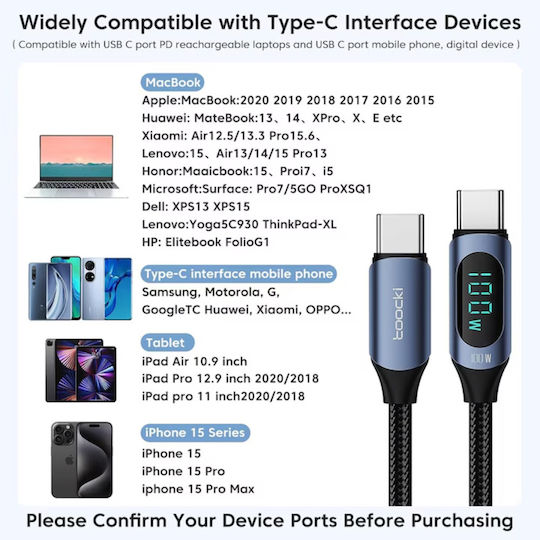 Usb Type-c To Type-c Data Charging Cable 100w 1m Black