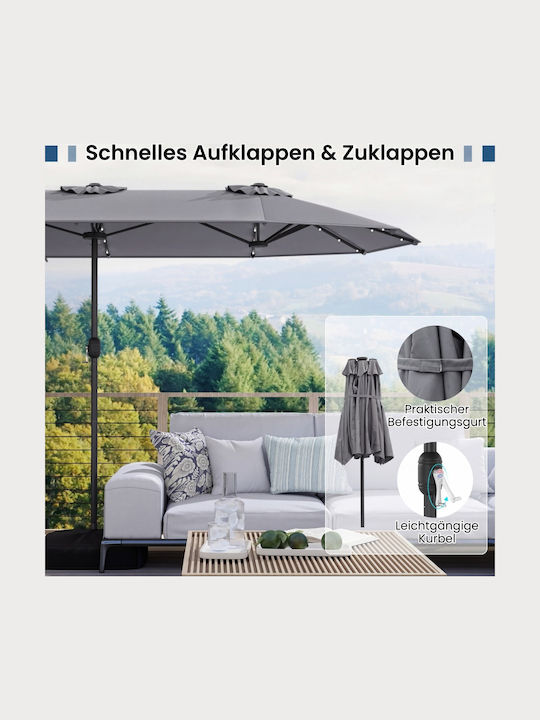 Professioneller Garten- und Terrassen-Sonnenschirm aus Metall Grau mit Basis und LED-Beleuchtung 4,05x4,05m NP13436DE-HS
