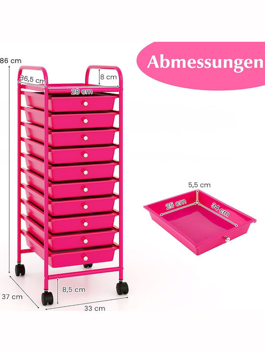 Costway Kitchen Trolley Plastic Pink 33x37x86cm