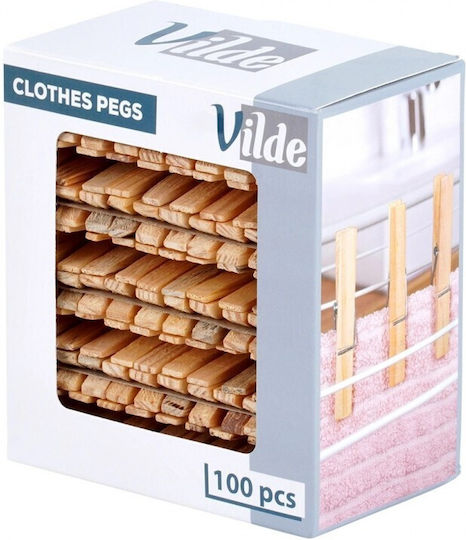 Vilde Cârlige De Rufe Din Lemn 100 Bucăți