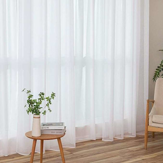 Miulee Σετ Κουρτίνες με Τρουκς White 140x185εκ.