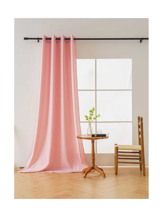 Cotton Market Curtain With Pink Grommets 140x250cm