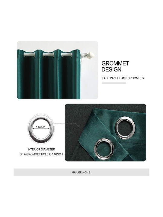 Miulee Σετ Κουρτίνες Συσκότισης με Τρουκς Green 140x280εκ.