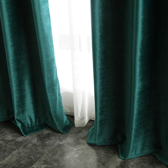Miulee Σετ Κουρτίνες με Τρουκς Green 140x280εκ.