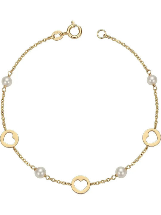 Damen Armband mit Herz-Design aus 14K Gold mit Perlen