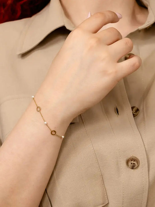 Women's Bracelet with Heart Design in 14K Gold with Pearls