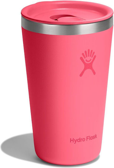 Hydro Flask Handled Tumbler Θερμός Ανοξείδωτο BPA Free 500ml Popstar Pink με Καλαμάκι και Λαβή
