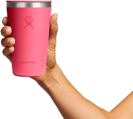 Hydro Flask Handled Tumbler Θερμός Ανοξείδωτο BPA Free 500ml Popstar Pink με Καλαμάκι και Λαβή